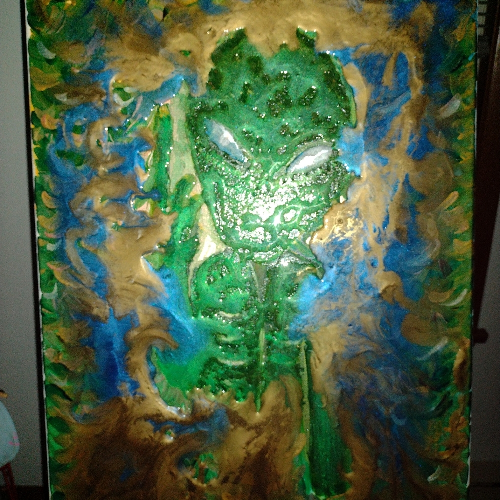ALIEN CAMOUFLAGE CANVAS ART ORIGINAL SIGNED